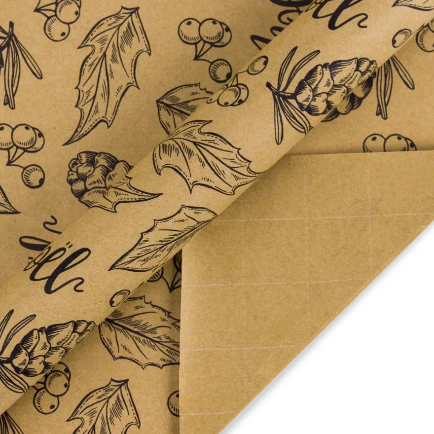 Weihnachtspapierrolle Kraftpapier Schwarze Weihnachtselemente 4 Rollen 76cm x