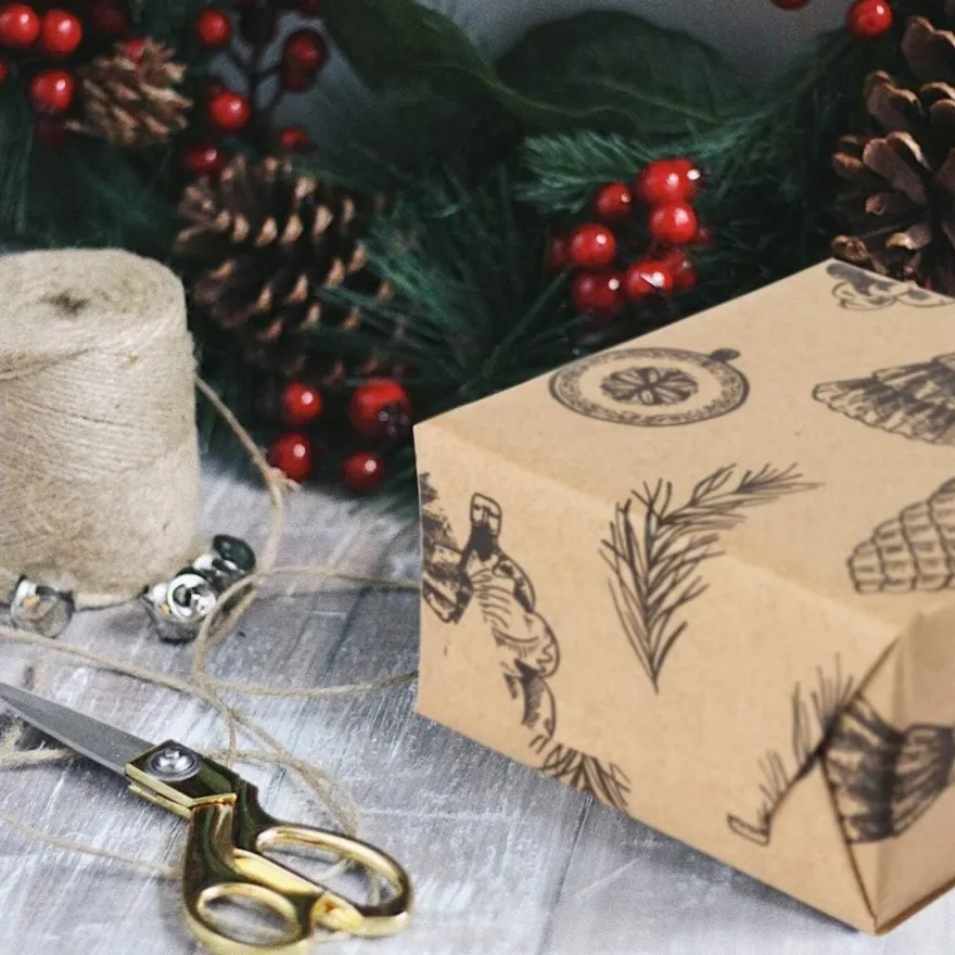 Weihnachtspapierrolle Kraftpapier Schwarze Weihnachtselemente 4 Rollen 76cm x