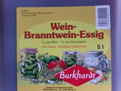 Weinessig, Weinwürzig. Essig, Burghardt, 10% Säure 5 Liter Kanister, Neuware
