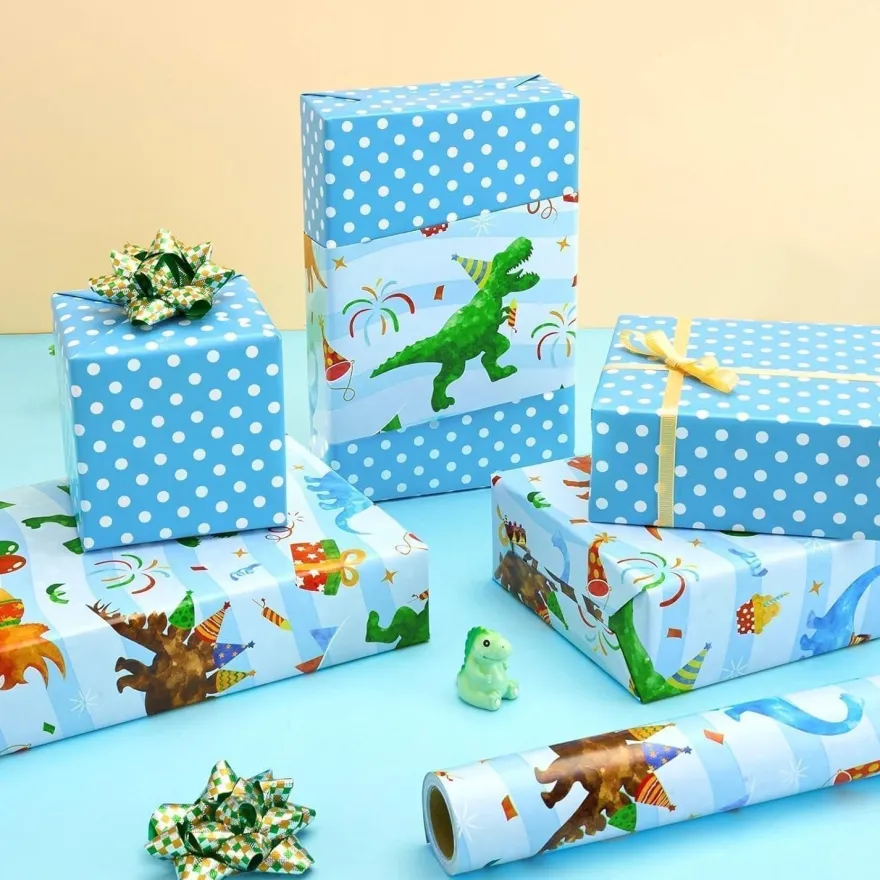 Wernnsai Dinosaurier Geschenkpapier, 1 Rolle Dino Geschenkpapier für
