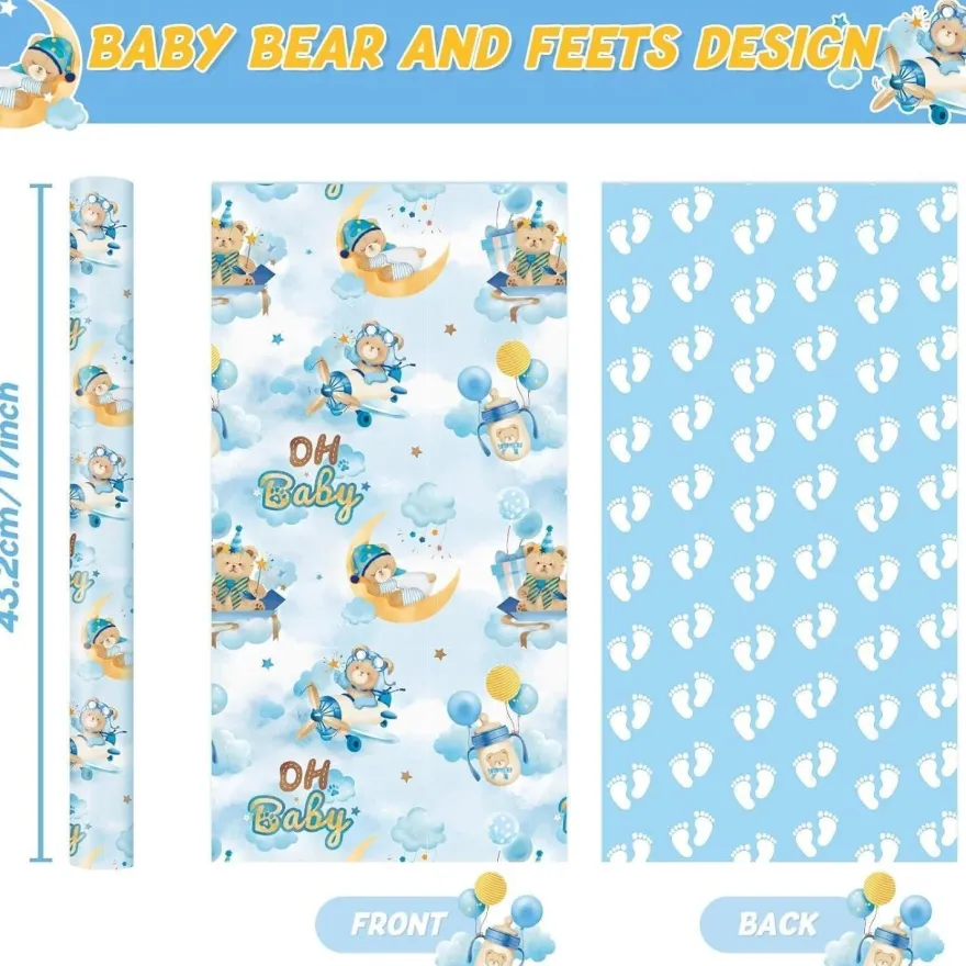 Wernnsai Geschenkpapier mit Teddybären, Sternen und Wolken - Ideal für