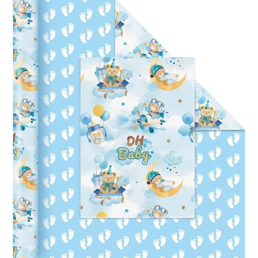 Wernnsai Geschenkpapier mit Teddybären, Sternen und Wolken - Ideal für