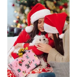 Wernnsai Geschenkpapier 3 Rollen für Kinder, Weihnachten Hunde-Motive, Rot