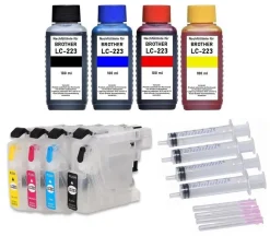 Wiederbefüllbare Patronen für Brother LC-223 + 400ml Tinte