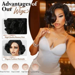 WIGNEE Kurze Lockige Glueless Perücke für Schwarze Frauen, Synthetik