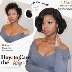 WIGNEE Kurze Lockige Glueless Perücke für Schwarze Frauen, Synthetik
