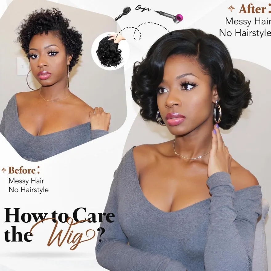 WIGNEE Kurze Lockige Glueless Perücke für Schwarze Frauen, Synthetik