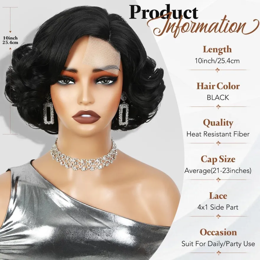 WIGNEE Kurze Lockige Glueless Perücke für Schwarze Frauen, Synthetik