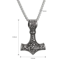 Wikinger Thors Hammer Halskette Edelstahl Runen 50/60/70cm Silber/Schwarz/Gold
