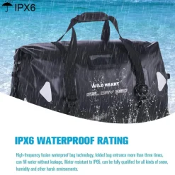 WILD HEART wasserdichte Reisetasche, 66L, verschweißte Nähte, Schultergurte