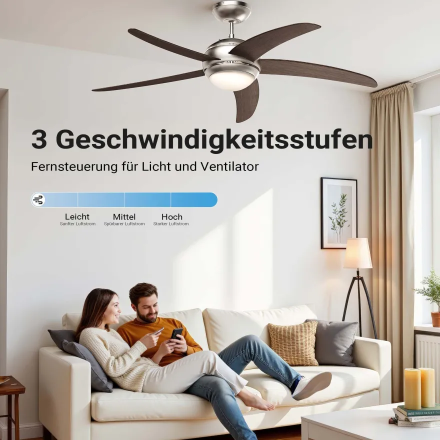 Wiltec Deckenventilator Ø136cm Ventilator 70W Deckenlüfter Lampe Fernbedienung