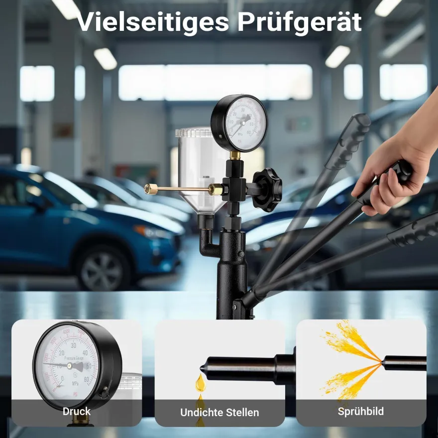 Wiltec Diesel Einspritzdüsentester Einspritzdüsen Prüfgerät Manometer Injektor