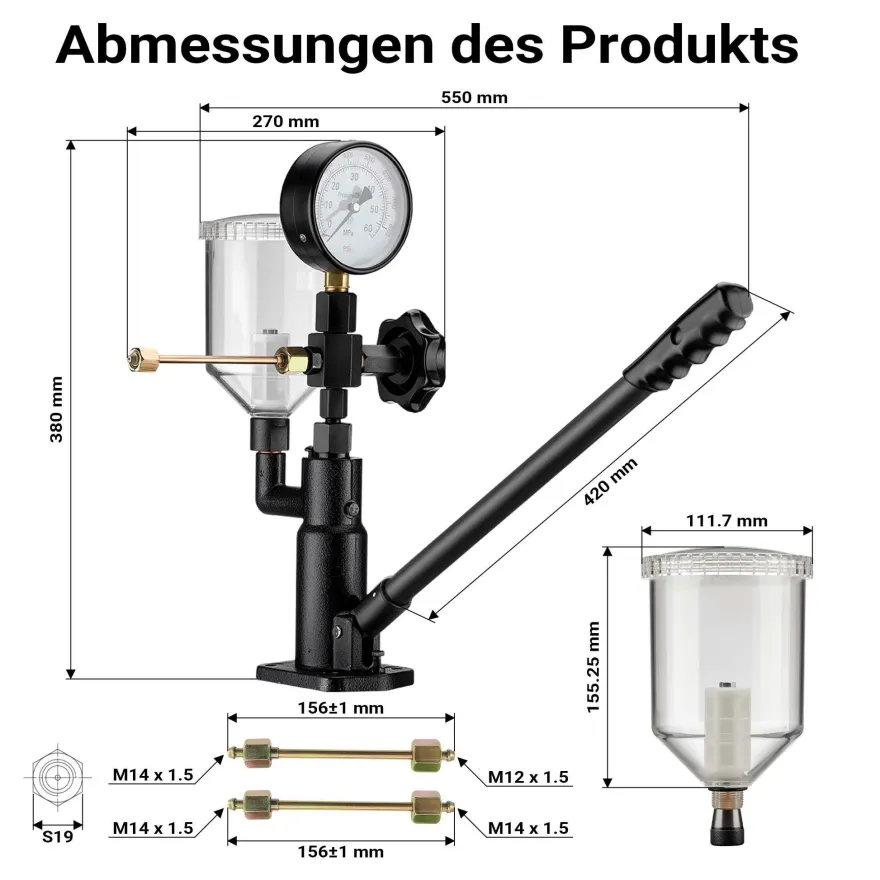 Wiltec Diesel Einspritzdüsentester Einspritzdüsen Prüfgerät Manometer Injektor