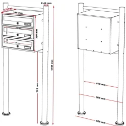 Wiltec 3er Briefkastenanlage Anthrazit 556x270x1200mm Standbriefkasten Post