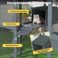 Wiltec Freilaufgehege Katzen 140x187x187cm Katzenfreigehege Holz Außengehege