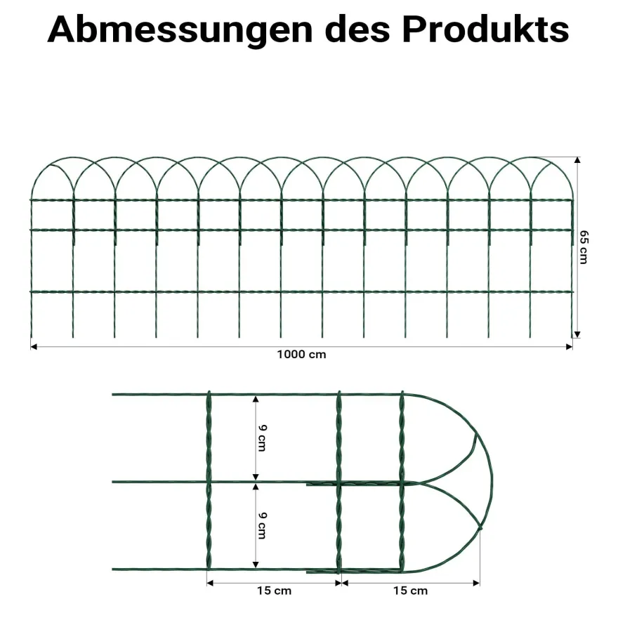 Wiltec Gartenzaun 0,65x10m Maschendrahtzaun grün Stahl PVC-beschichtet Drahtzaun