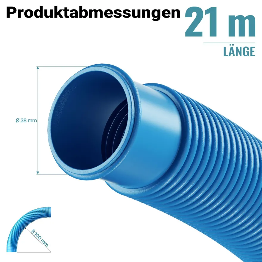 Wiltec Poolschlauch 21 m ?38 mm Schwimmbadschlauch mit Muffe Saugschlauch