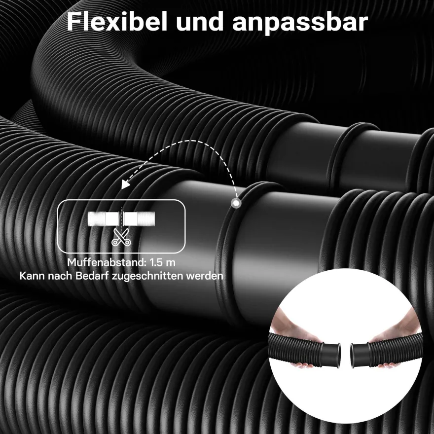 Wiltec Poolschlauch 12 m ?32 mm Solarschlauch mit Muffe Schwimmbadschlauch