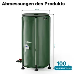 Wiltec Regentonne faltbar 100l Regenwassertonne Wassertank Regenfass Wassertonne