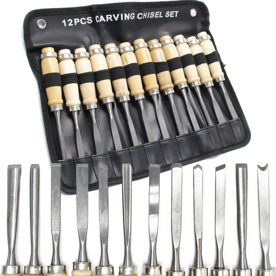 Wiltec Schnitzeisen Set 12tlg Schnitzwerkzeug Beitel Stahlklinge Holzschnitzerei