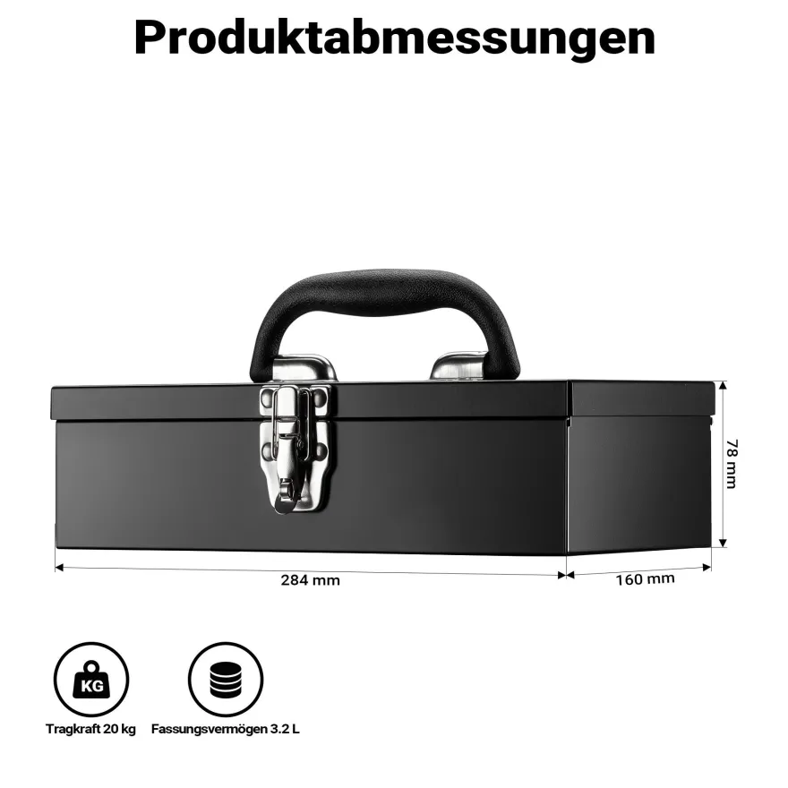 Wiltec Werkzeugkasten 284x160x78mm Stahl Werkzeugkoffer leer Werkzeugkiste