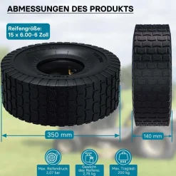 Wiltec 2xReifenmantel 2xSchlauch 15x6.00-6 4pr Winkelventil Rasentraktor Mäher