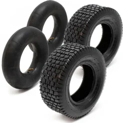 Wiltec 2xReifenmantel 2xSchlauch 15x6.00-6 4pr Winkelventil Rasentraktor Mäher