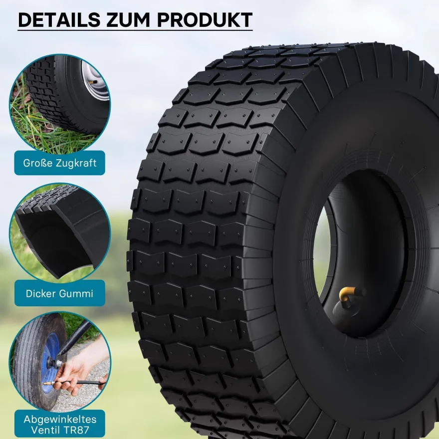 Wiltec 2xReifenmantel 2xSchlauch 15x6.00-6 4pr Winkelventil Rasentraktor Mäher