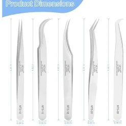Wimpernpinzette Set 5 Stück Edelstahl Profi Wimpernverlängerung Nagelkunst