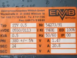 Wittlich Transformator STV 0,5 Trafo pri.380 + / - 5% sek.24V 500 VA T9/667