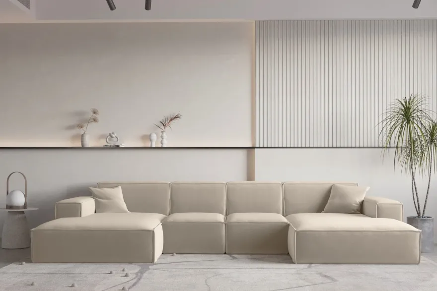 Wohnlandschaft U-Form CELES Premium XS in Stoff Opera Velvet Beige