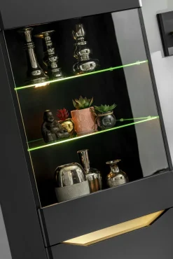 Wohnwand Modern FAME Wohnzimmer Wand TV Schrank Vitrine Regal Glass Schwarz Weiss LED