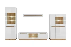 Wohnwand Modern FAME Wohnzimmer Wand TV Schrank Vitrine Regal Glass Schwarz Weiss LED