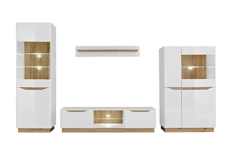 Wohnwand Modern FAME Wohnzimmer Wand TV Schrank Vitrine Regal Glass Schwarz Weiss LED