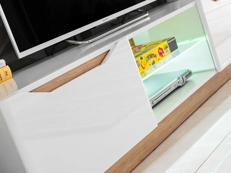 Wohnwand Modern FAME Wohnzimmer Wand TV Schrank Vitrine Regal Glass Schwarz Weiss LED