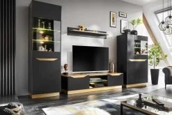 Wohnwand Modern FAME Wohnzimmer Wand TV Schrank Vitrine Regal Glass Schwarz Weiss LED