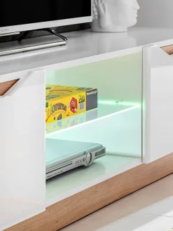 Wohnwand Modern FAME Wohnzimmer Wand TV Schrank Vitrine Regal Glass Schwarz Weiss LED