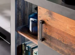 Wohnwand Schrankwand Old Used Wood und grau Wohnzimmer Vintage Indy mit Beleuchtung