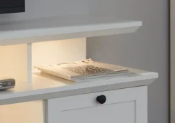 Wohnwand weiß Landhaus Wohnzimmer Schrankwand 370 cm Vitrine Beleuchtung Baxter