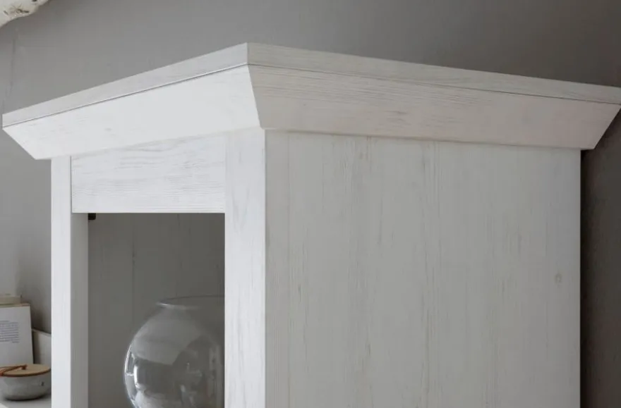 Wohnzimmer Wohnwand Pinie weiß Schrankwand mit Sideboard Landhaus Hooge 293 cm