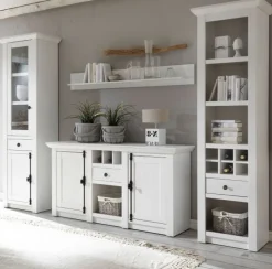 Wohnzimmer Wohnwand Pinie weiß Schrankwand mit Sideboard Landhaus Hooge 293 cm