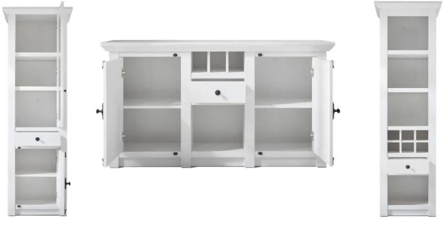 Wohnzimmer Wohnwand Pinie weiß Schrankwand mit Sideboard Landhaus Hooge 293 cm