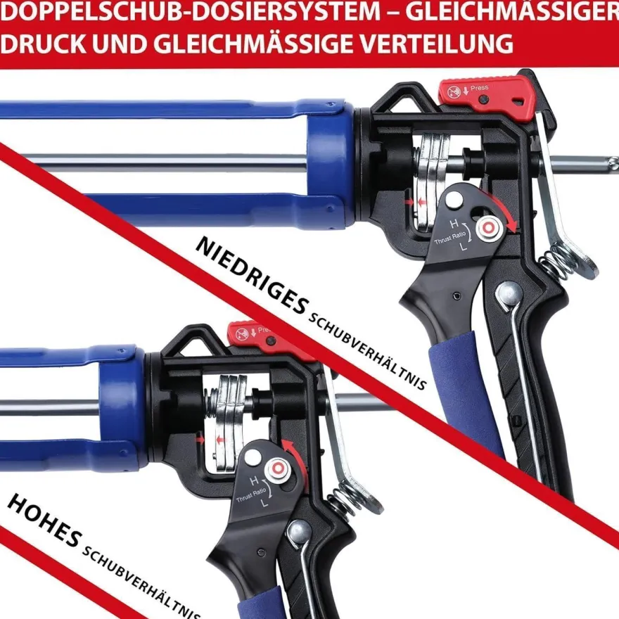 Workpro Kartuschenpresse 18:1 9:1 Übersetzung Silikonspritze 360° Drehrahmen