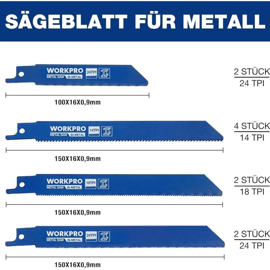 Workpro 32-tlg. Sägeblatt Set Holz Metall Kunststoff Säbelsäge Handtasche