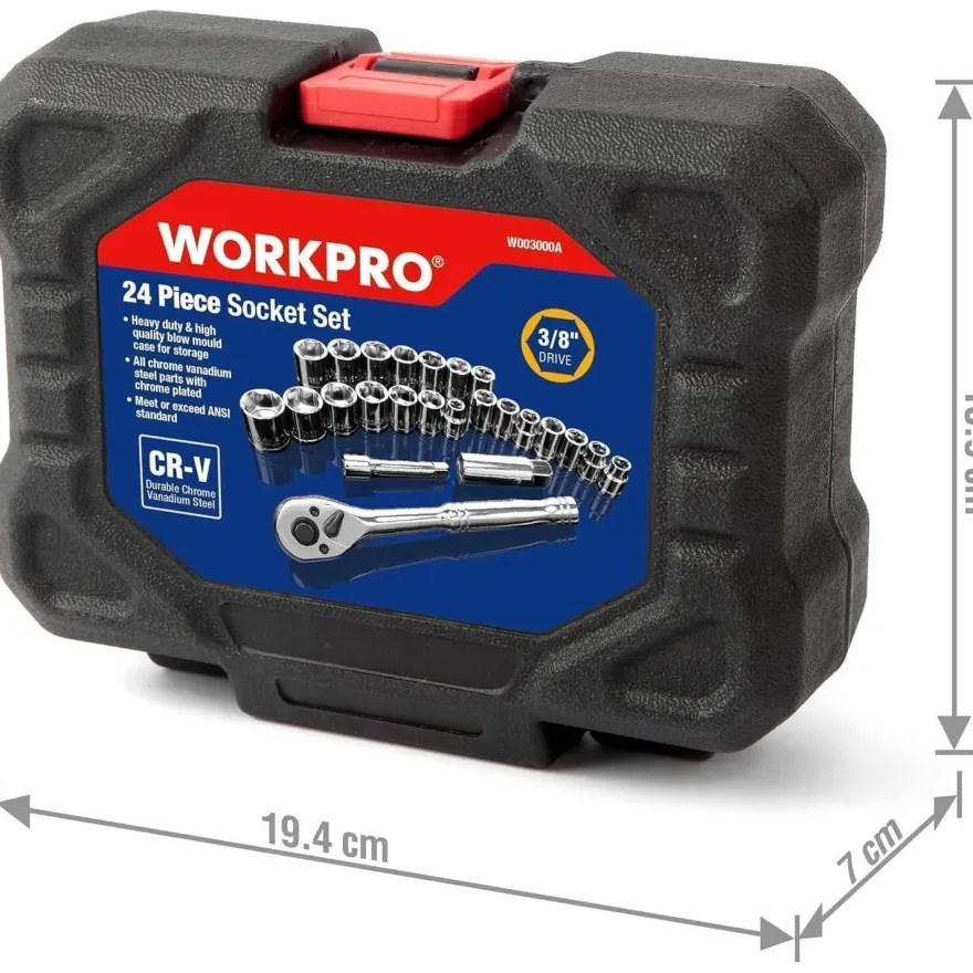 Workpro 24-tlg. Steckschlüsselsatz Umschaltknarre Steckschlüssel Werkzeugkasten