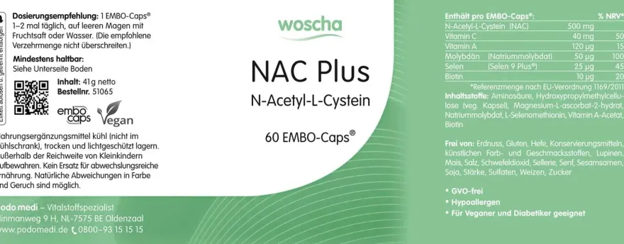 Woscha NAC Plus N-Acetyl-L-Cystein, 60 Kapseln