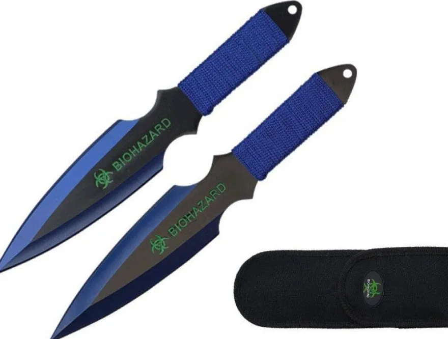 Wurfmesser 2er Set blau mit Nylon Scheide