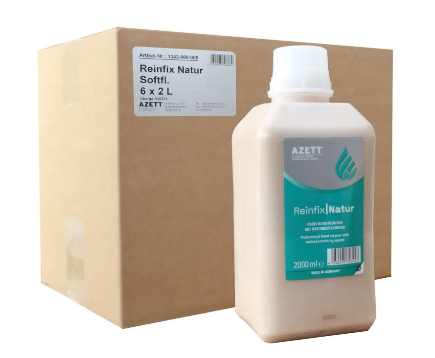 6 x Azett Reinfix Natur Handwaschpaste 2000 ml Softflasche Handreiniger