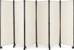 334,5 x 172 cm Raumteiler auf Rollen, Paravent 6-teilig, Trennwand faltbar, aus Stoff
