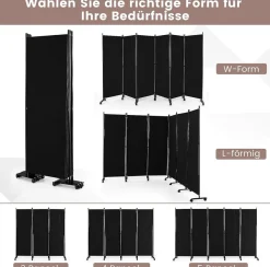 334,5 x 172 cm Raumteiler auf Rollen, Paravent 6-teilig, Trennwand faltbar, aus Stoff
